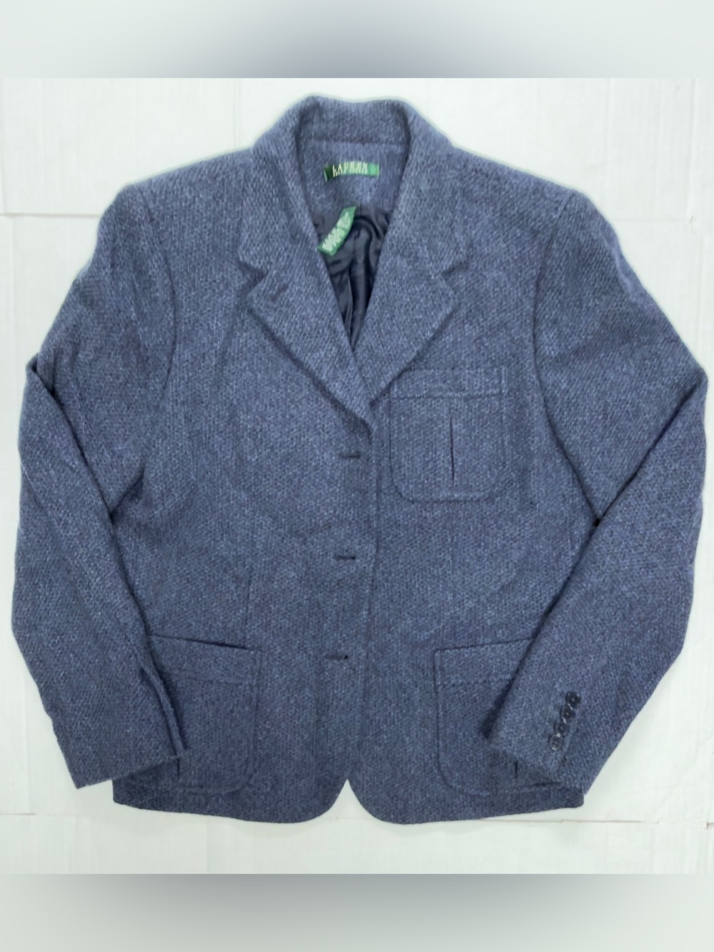 Vtg 90s Lauren Ralph Lauren Women's Blue Wool Tweed Blazer Jacket Academic SZ 16
